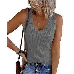Spring and summer new women's vest u-collar sleeveless ribbed knitted vest t-shirt women