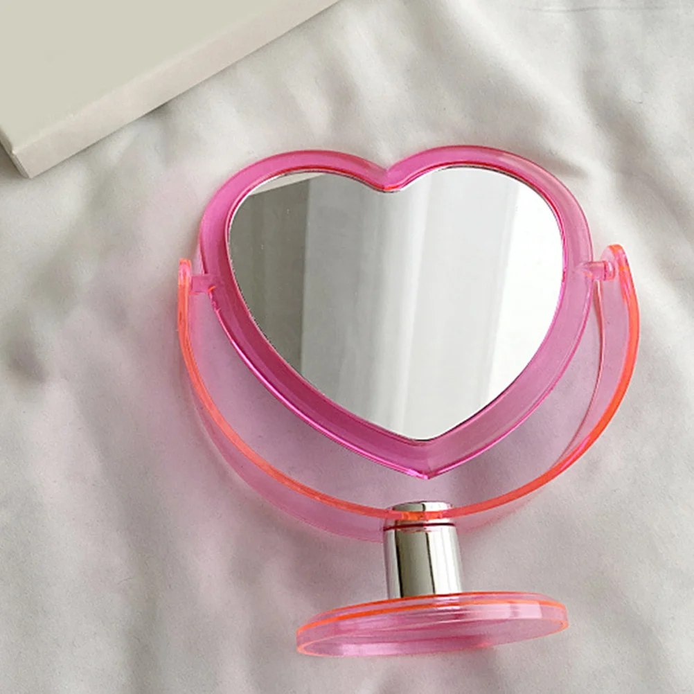 Miroir de maquillage double face en acrylique, cœur aimant, miroir Transparent décoratif de bureau, Base Stable rouge pour magasin à domicile