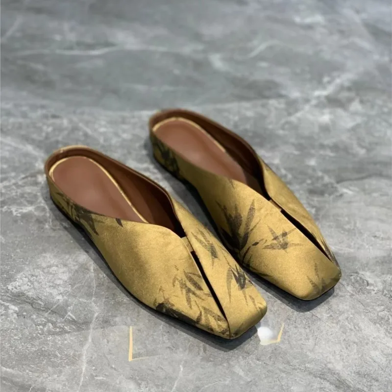 Fashion Metallic Mule Shoes for Women Gold Silver Black Soft Leather 3cm Heel Slip On Square Toe Slippers