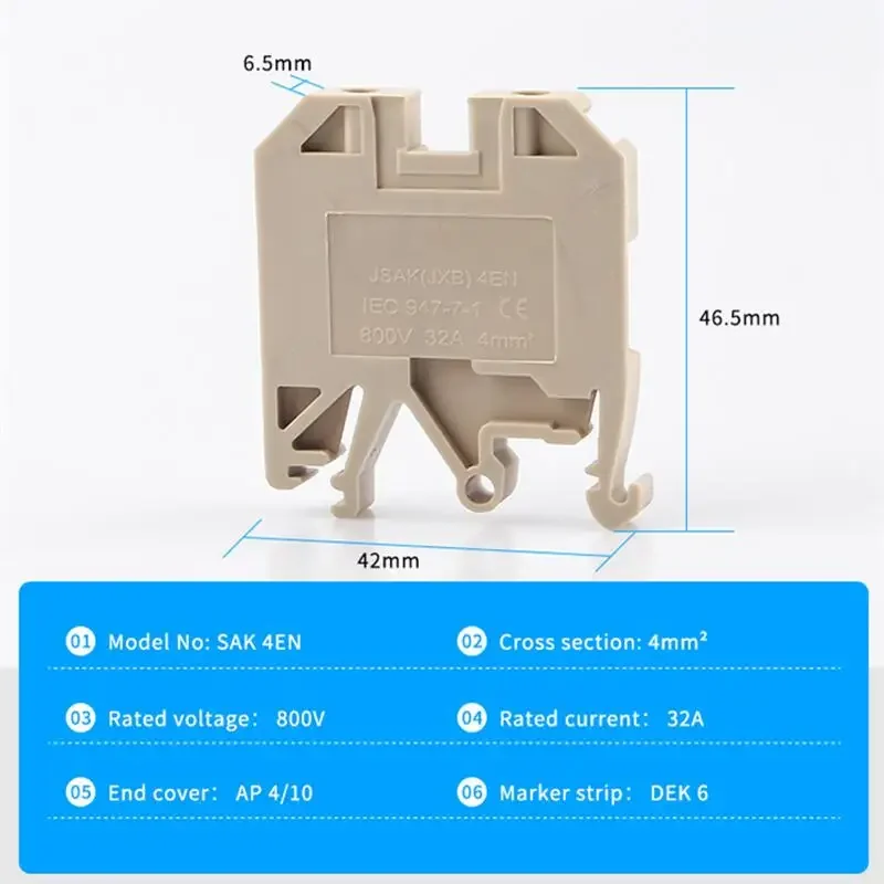 Wire Conductor10Pcs SAK-4EN Connector Screw Connection Din Rail Terminal Blocks SAK4EN