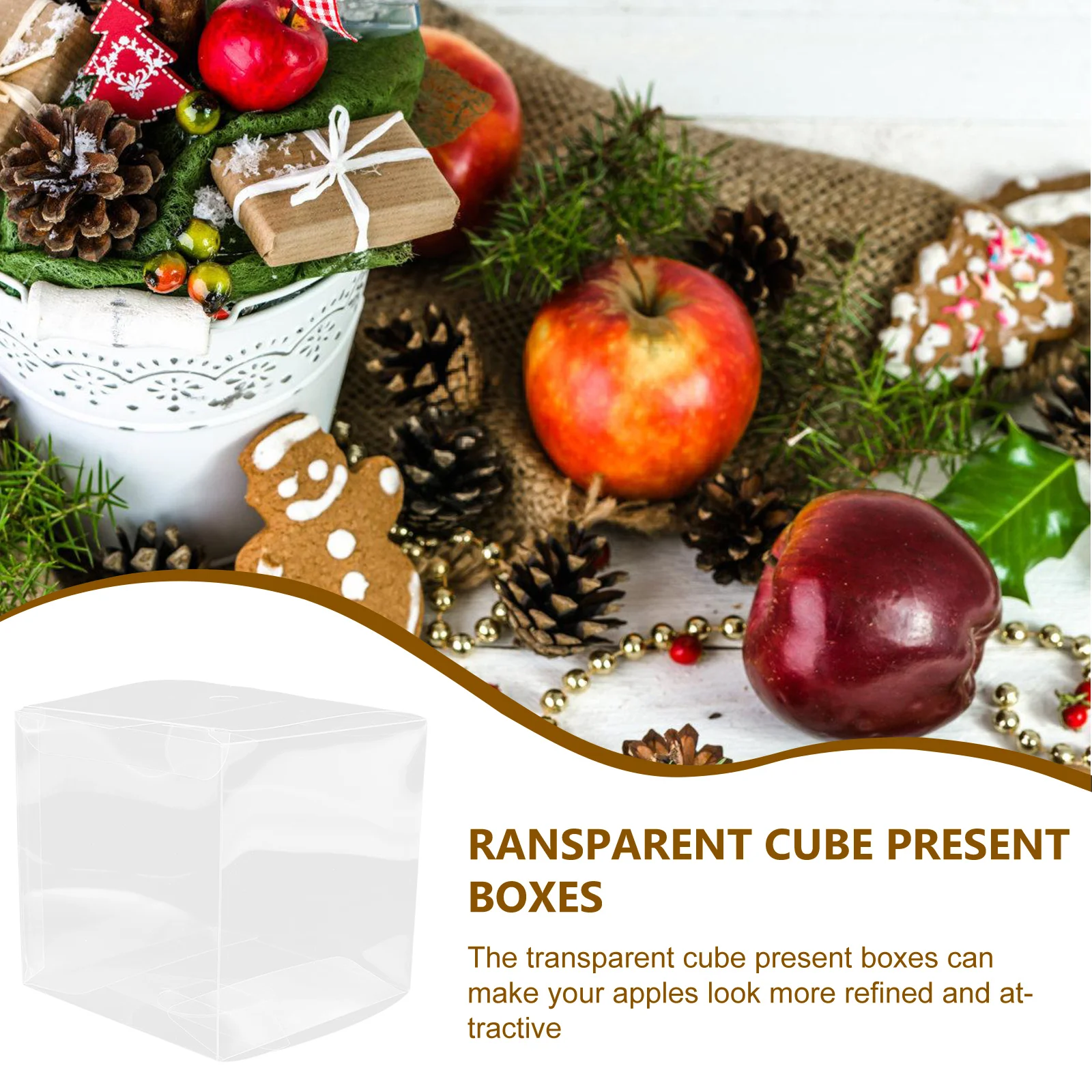 

1 Set Transparent Apple Gift Box Reusable Plastic Wood Material Christmas Apples Storage Multipurpose Clear Treat Container