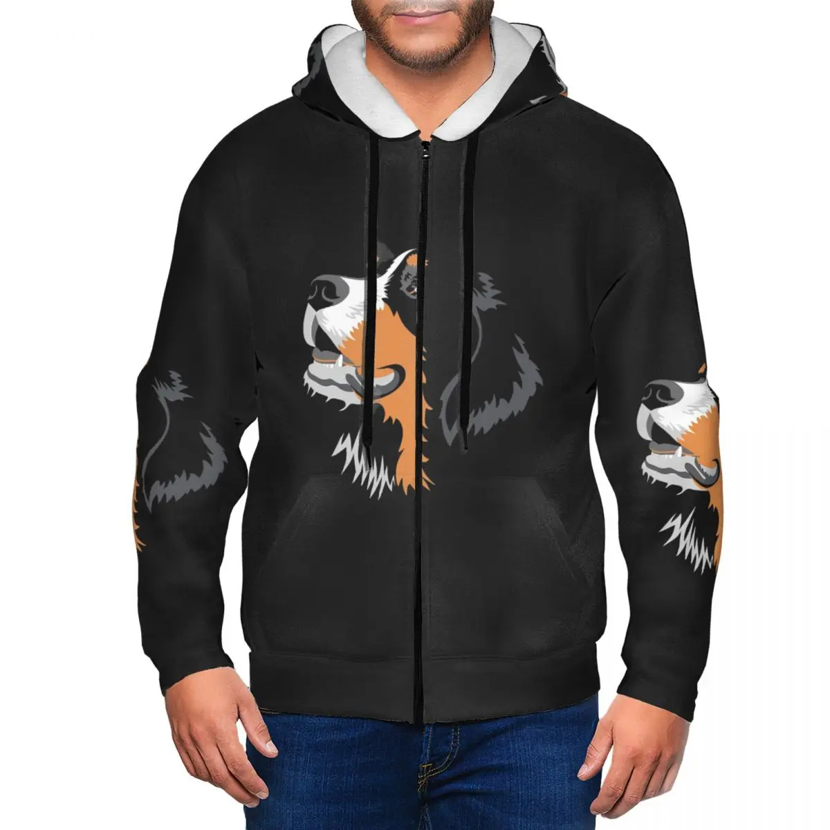 Bernese Mountain Dog Zipper Hoodies Hip Hop Pullover Autumn Winter Men Women Sweatshirt Long Sleeve Tops