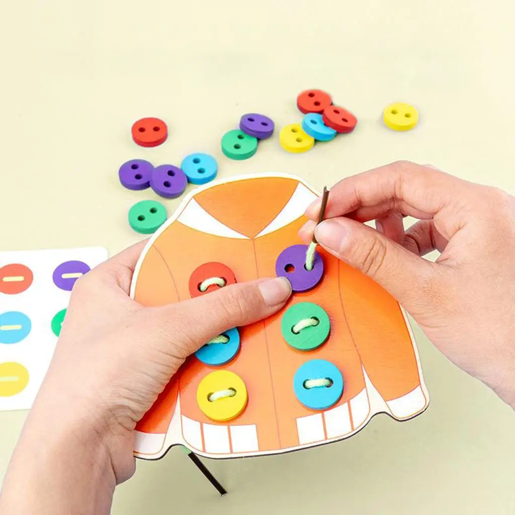 

Wooden Clothes Board Threading Lacing Sew-on Buttons Lacing Puzzle Toys for Boys Girls Gift