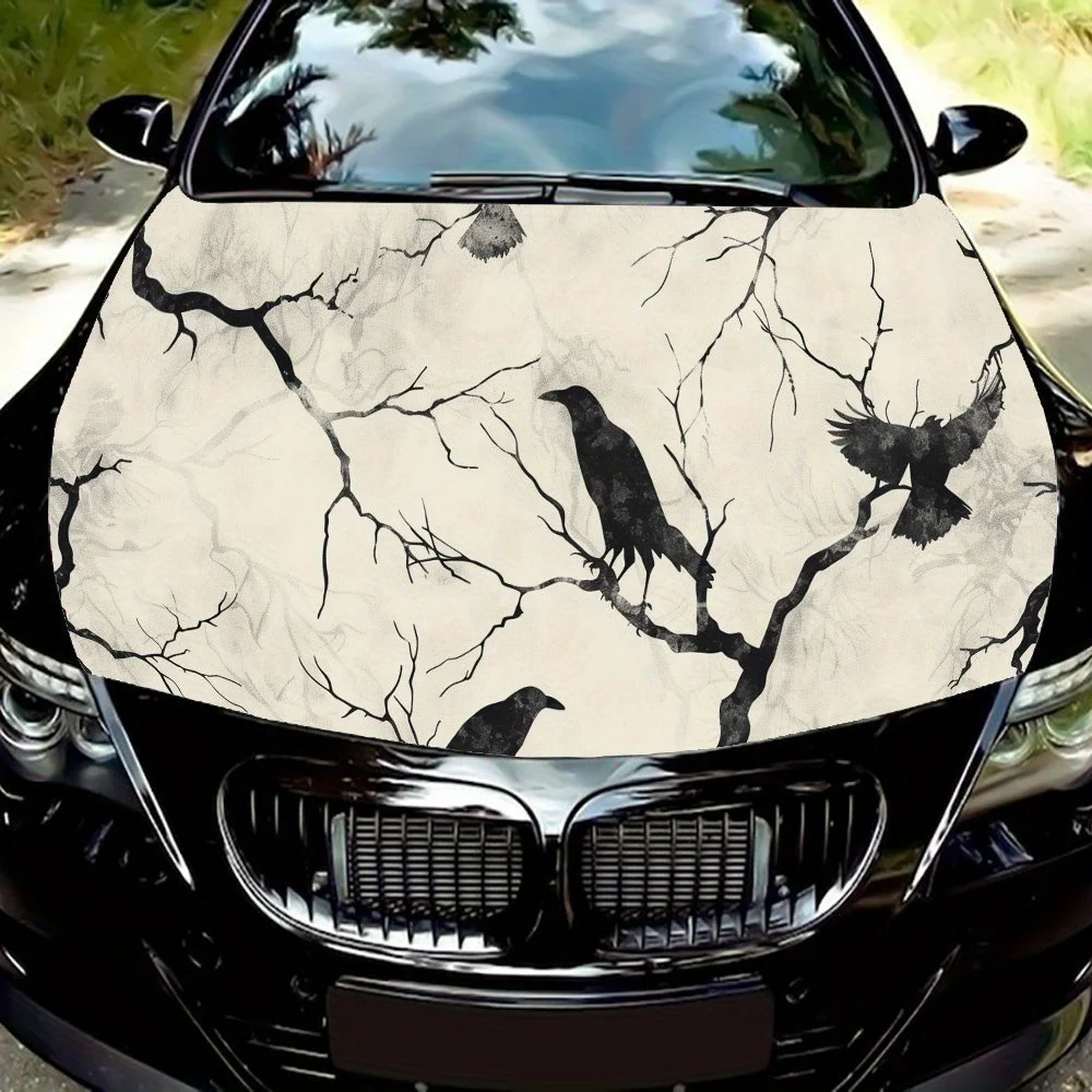Fierce - postured crow Pattern Car hood stickers, waterproof self-adhesive car vinyl stickers, car decoration protection sticker