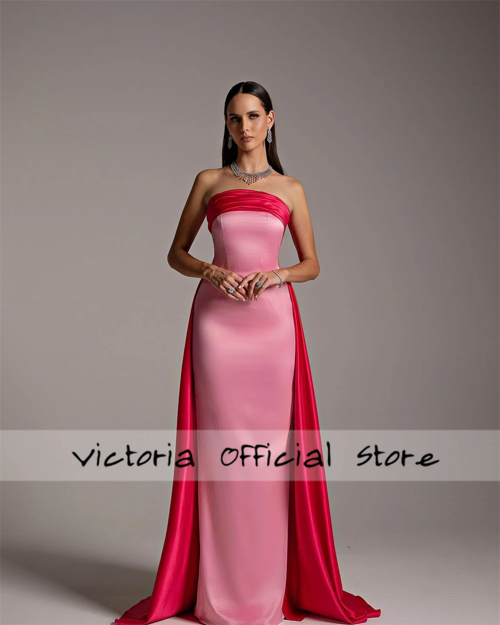 Encantador vestido de noche árabe rosa oscuro y claro sirena sin tirantes Dubai vestidos de fiesta de Navidad vestido de cóctel personalizado