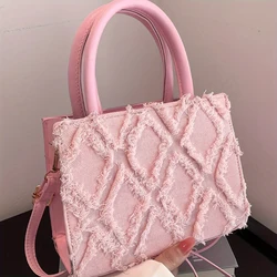 Denim Handbag, Womens Mini Crossbody Bag, Solid Color Tassel Tote Bag Square Purse Stuff bag Travel bags Juicy bag Waist bag