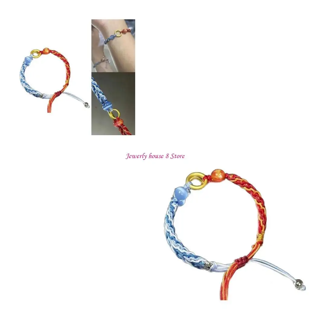 

Anime Inspired Friendship Bracelet Red Blue Contrast Fashion Braided Bracelet For Anime Enthusiasts And Collectors