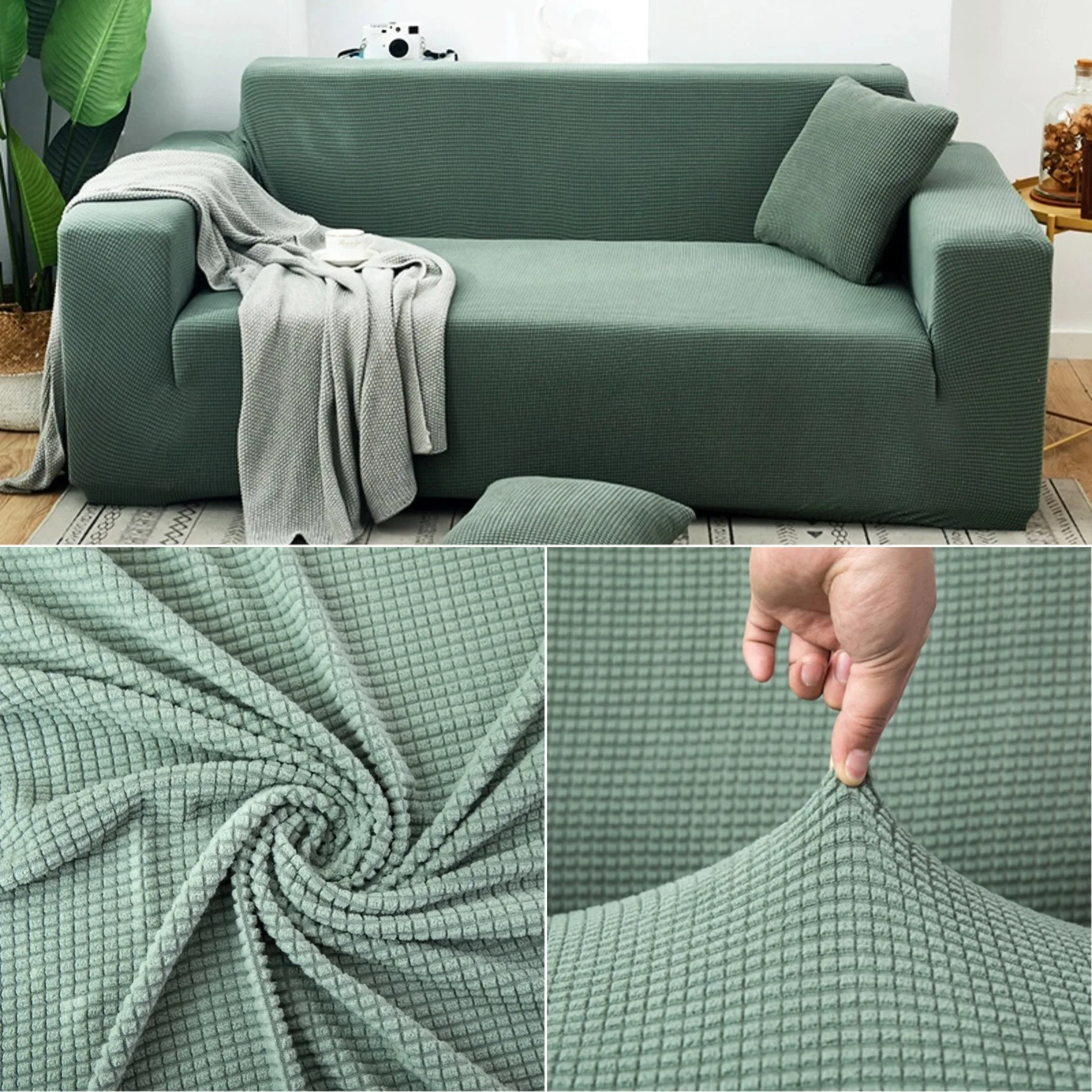 Nordic Solid Color Knit Sofa Cover Thick Elastic 1/2/3/4 Seater Sofa Cover Living Room Universal Couch Cover Dustproof Sofa Pad