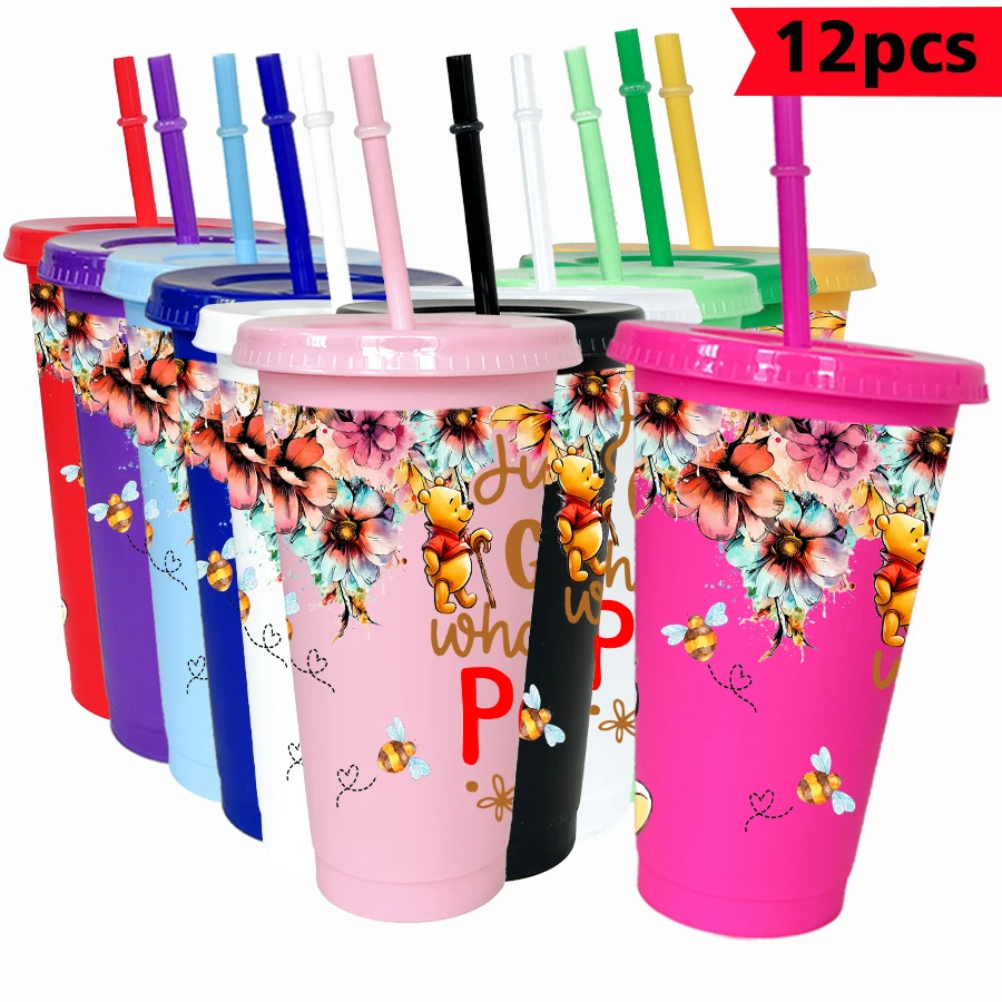 

12pcs/pack Disney Winnie the Pooh Sunflower 26oz multicolor plastic water cup party drinkware birthday/back to school gift