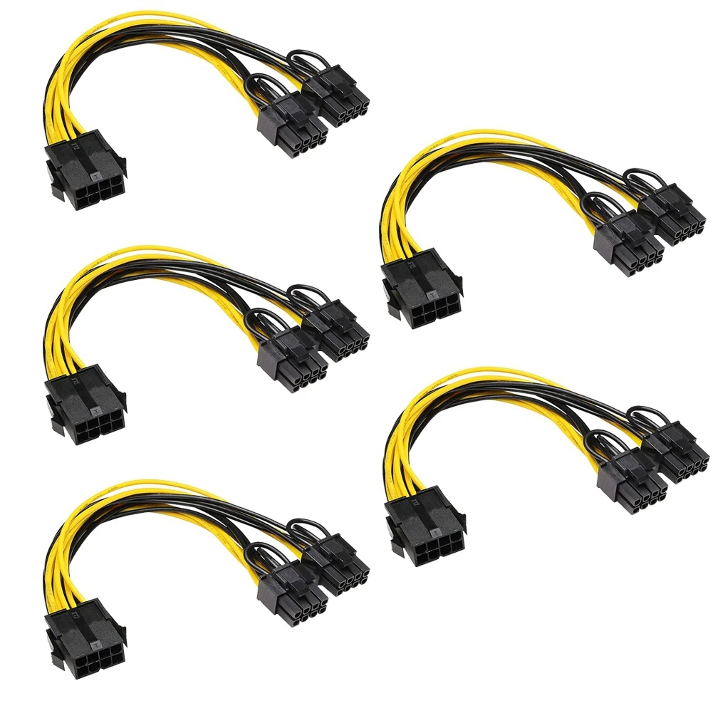 Hot Sale 5 Pack CPU 8Pin to 2X 8 Pin (6+2) Power Data Cable for Miner Double PCI-E PCIE 8Pin Power Supply Splitter Cable Cord