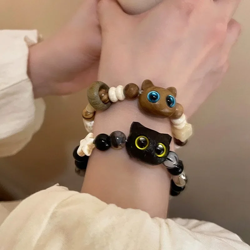 2023 New Dopamine Kitten Beaded Bracelet Female Lover Cat Head Hand String Gift For Girl Ceramic Hand Jewelry