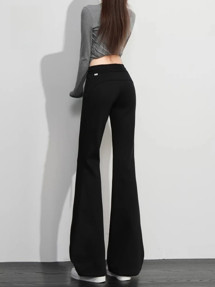 

High Waist Fce Lined Flared Casual Pants Women's American Sle Yoga Pants ItCHOCOOLATE Versatile Bla Casual Pants