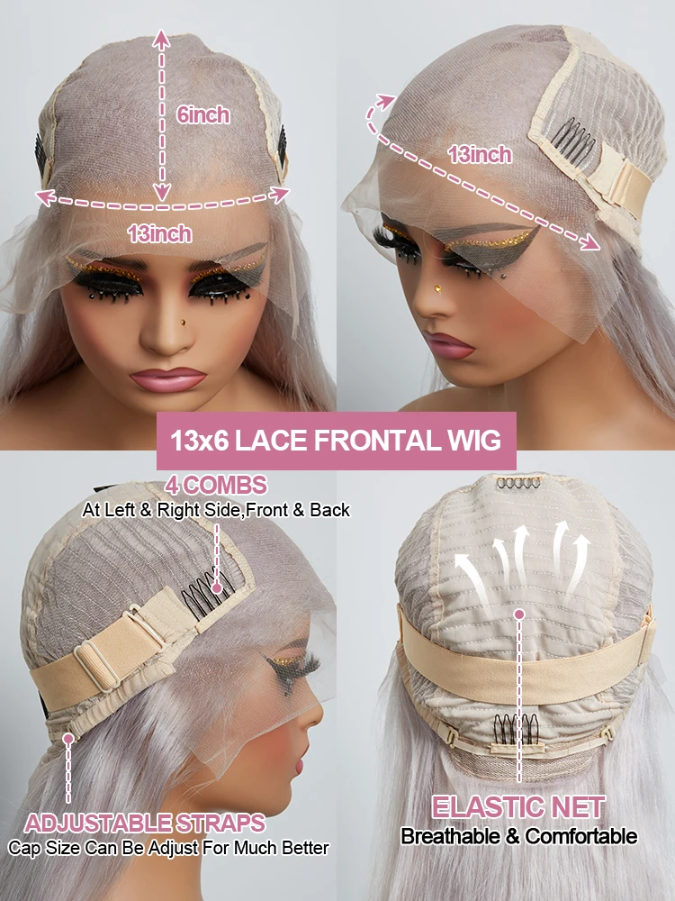 30 40 Inch Silver Grey Colored Body Wave Human Hair 13x6 HD Lace Frontal Wigs 250% Density Lace Front Wig For Women Pre Plucked image 6