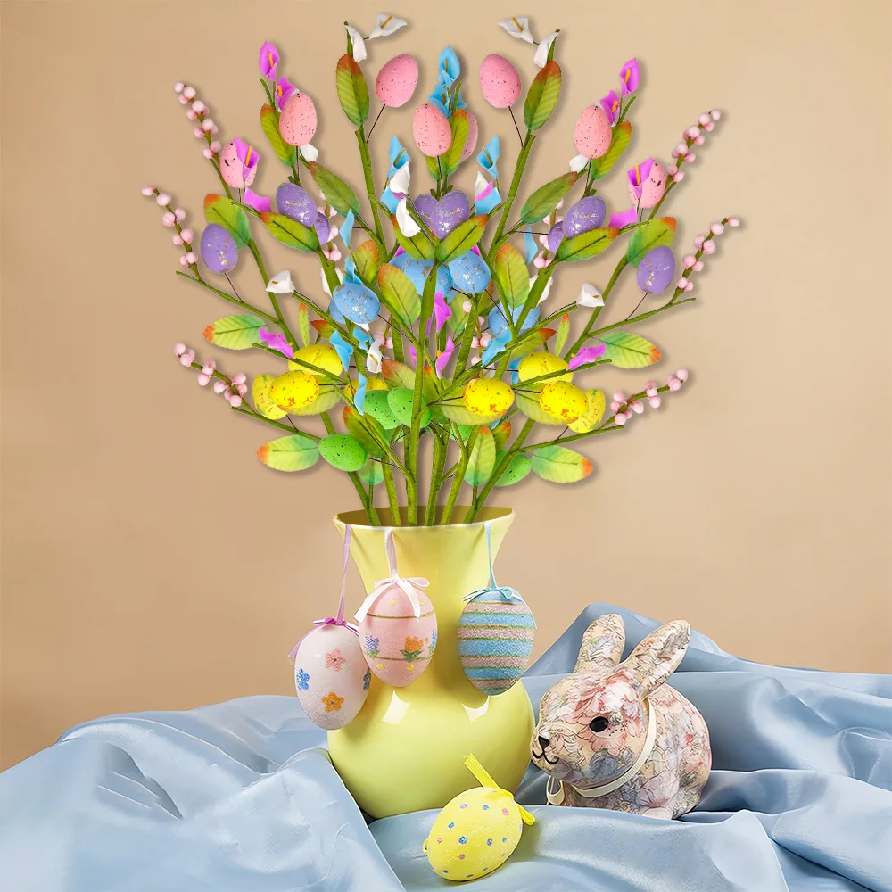 Artificial Easter Flower Arrangement Green Plant Egg Decor Festive Indoor Accessory Single Piece for Atmosphere Enhancement