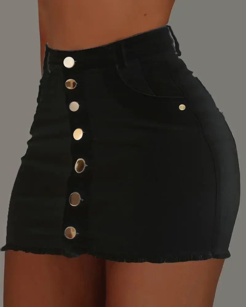 

Button Fly Raw Hem Denim Skirt Women Spring Summer Sexy Fashion Casual Denim Skirts Jeans Pants Single Breasted