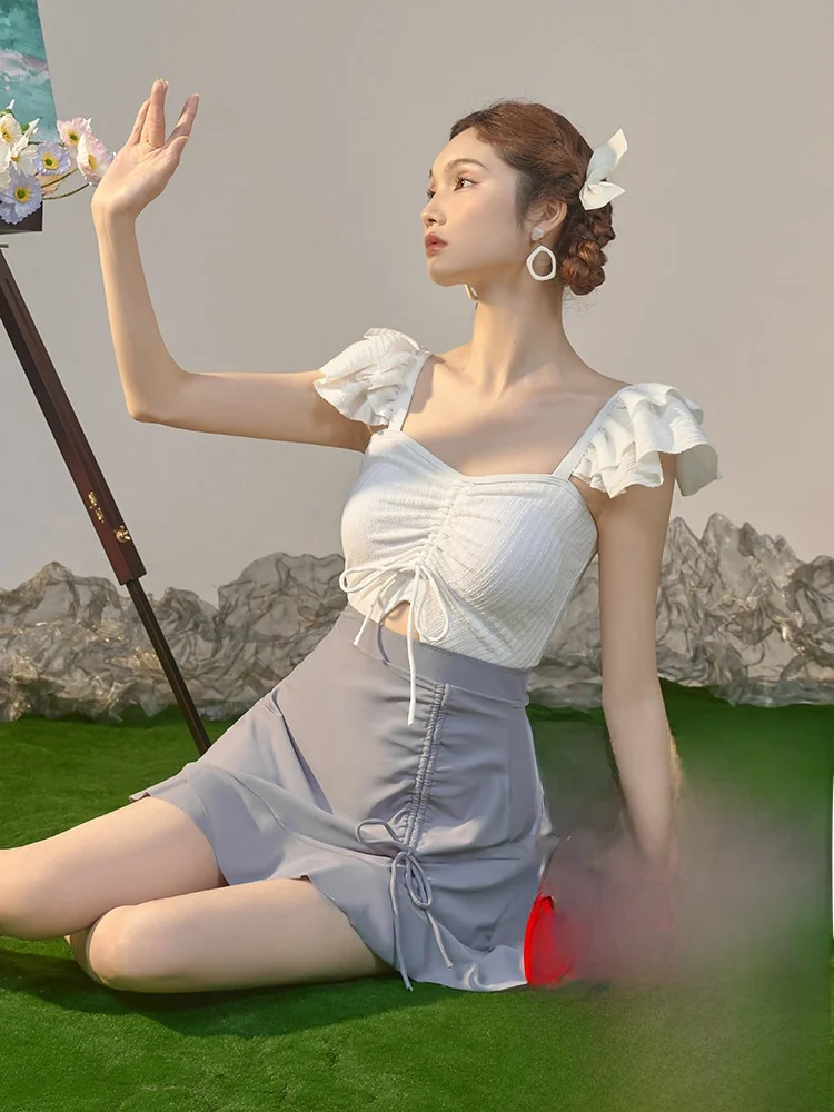 Traje de Baño de Alta Gama Xu Su Su Yanan Qiandai, Estilo Vestido, Conservador, Cubre el Vientre, Adeazante, para Aguas T...