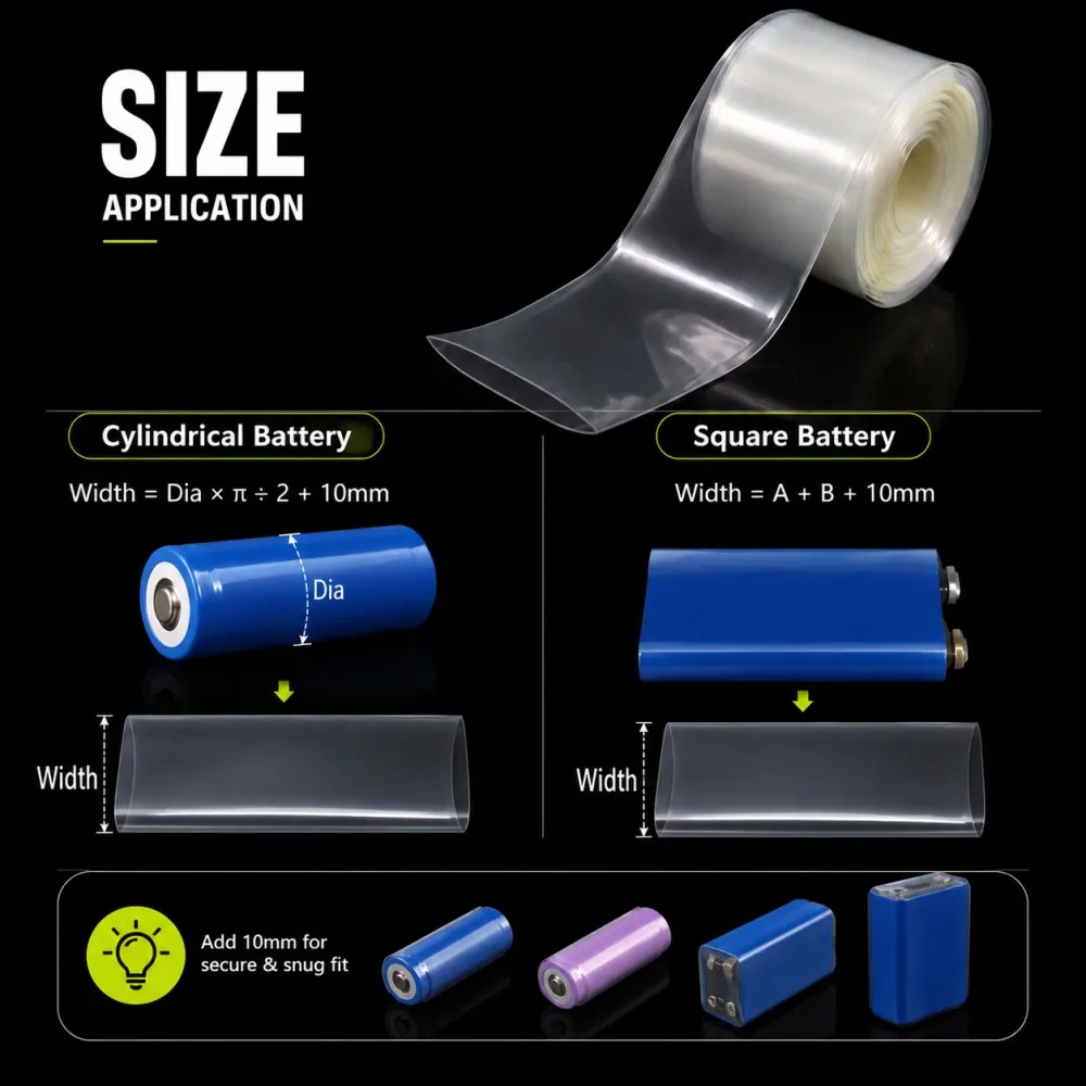 18650 Lithium Battery Heat Shrink Tube 30 -300mm Width 18650 Lithium Battery Film Sleeves Insulation Sheath Clear Case Sleeve