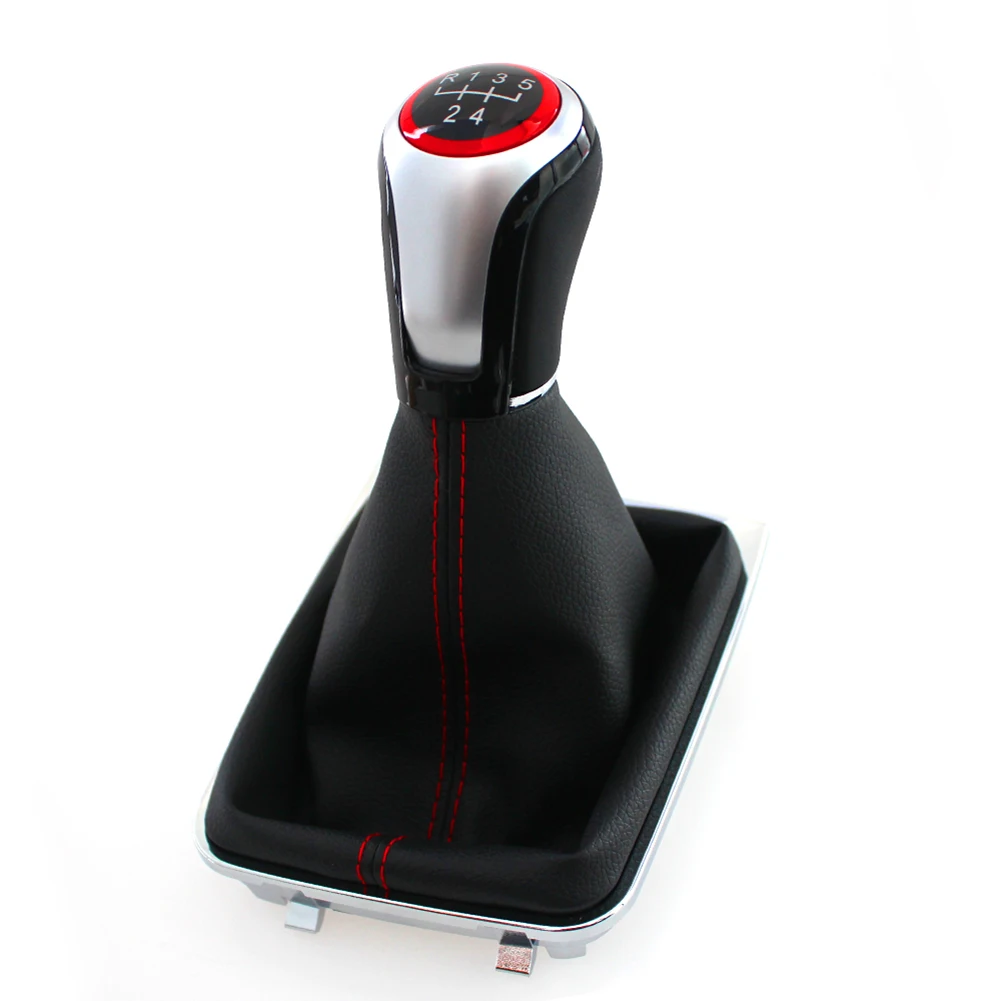 

Red Stitching Design Manual Gear Shifter Black Leather With Red Stitching Enhances Driving Experience For MK7 GTD