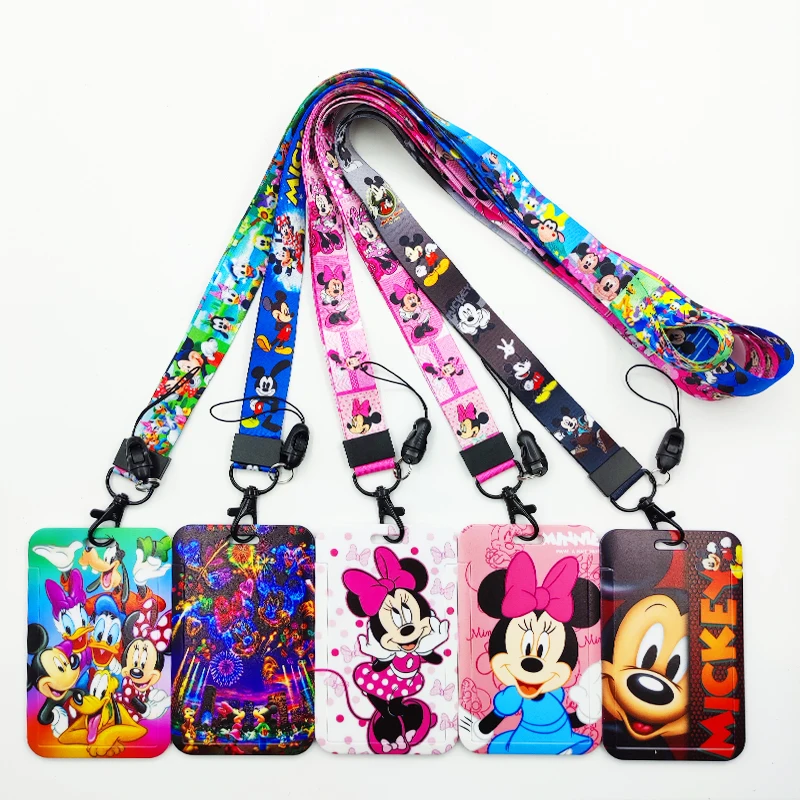 Disney Lanyard ID Badge Holder Cute Minnie Credit Card Case Neck Strap Ladies Door Card Holder Credentials Accessories Kid Gift