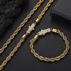6mm Titanium Steel Twist Rope Chain Link Necklaces for Men Women Unisex Hip Hop Bling Iced Out Rock jewelry Gold Silver Color