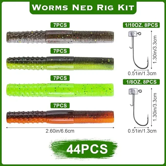 

Набор плавающих приманок Goture для червей — 44 шт. джиг-головки, мягкие приманки, плавающие крючки без сорняков, для окуня/трояка в пресной воде и соленой воде