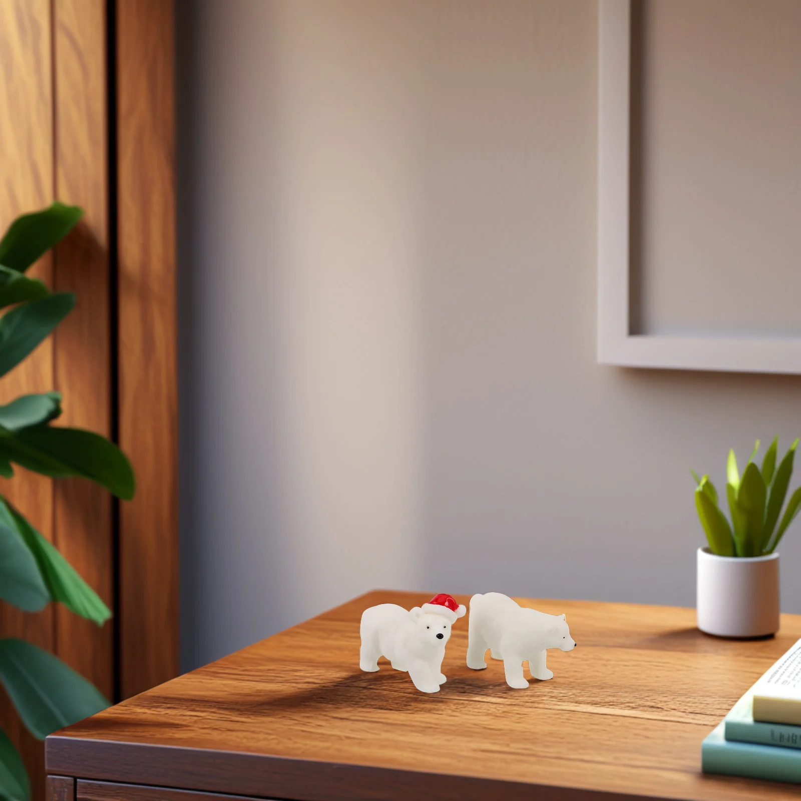 

2pcs Mini Polar Bear Resin Desktop Ornaments Table Top Christmas Decor Family Figure Birthday Statue Adornments