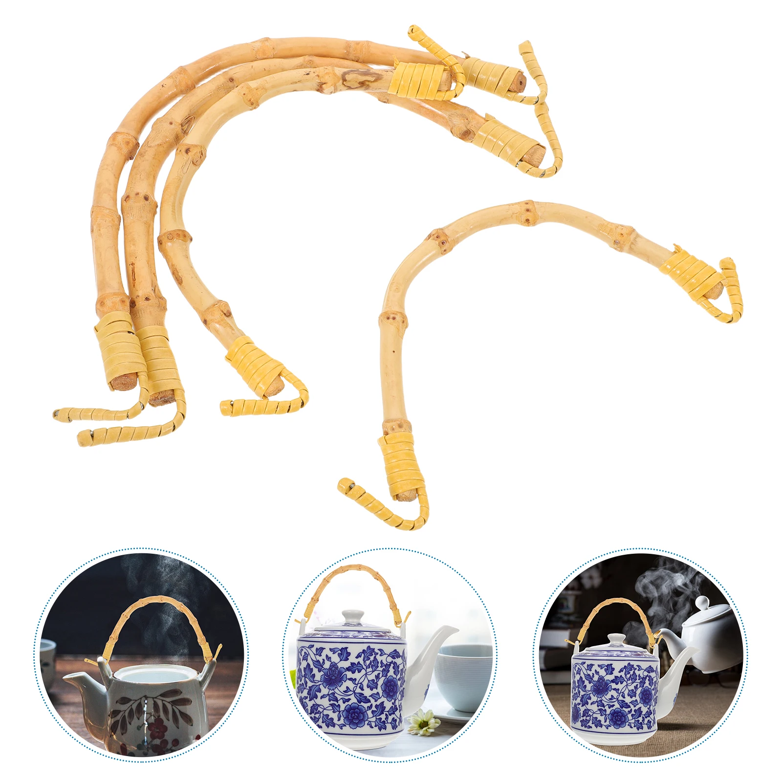 

4 Pcs Teapot Handle Bamboo Purse Japanese DIY Part Chinese Grip for Pots Accessories Kettle Accessory U-shape