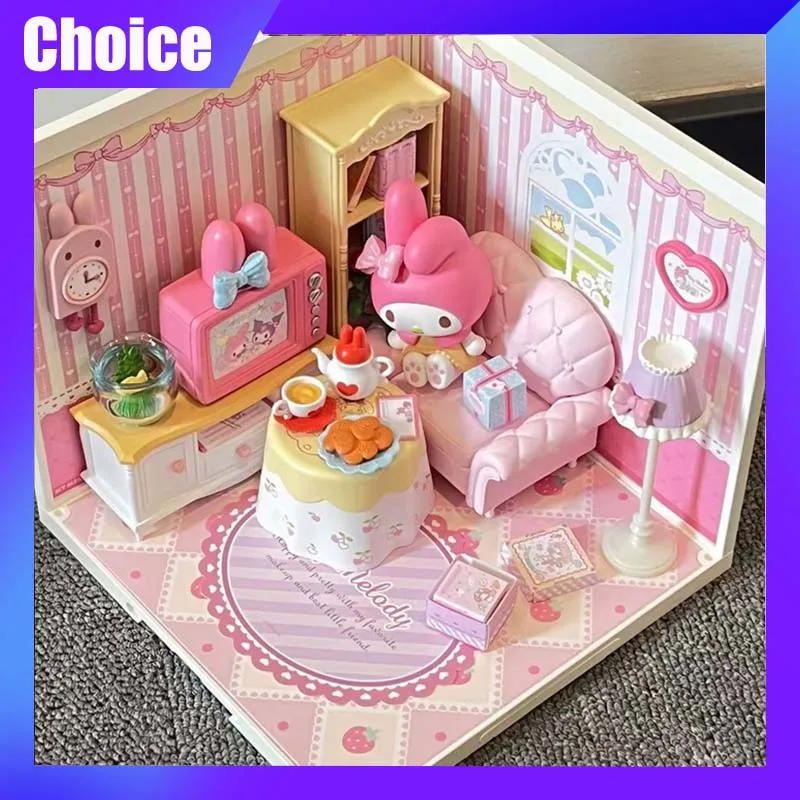 

Sanrio Kuromi Melody Cabin Model Cartoon Super Cute Diary Assembling Handmade DIY Toy Desktop Ornament Kawaii Girl Birthday Gift