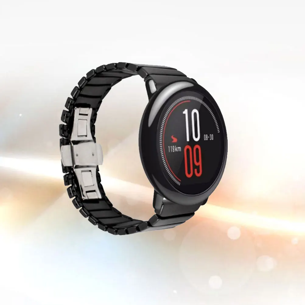 22Mm Ceramic Strap For Smart Watch Replacement Bamboo Joint Band Metal Clasp Compatible With Watch 1 2 2S Black Fashionable