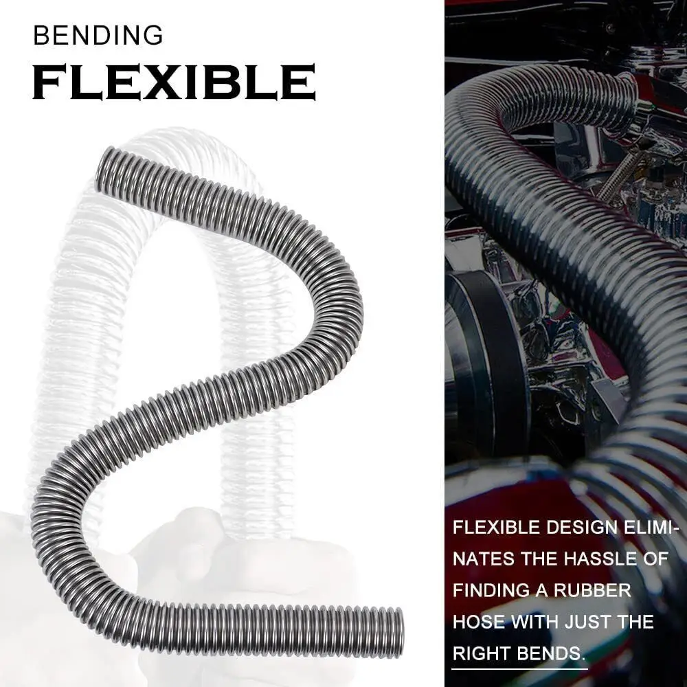 36'' Universal Radiator Flexible Coolant Water Hose Kit W/Caps Stainless Steel