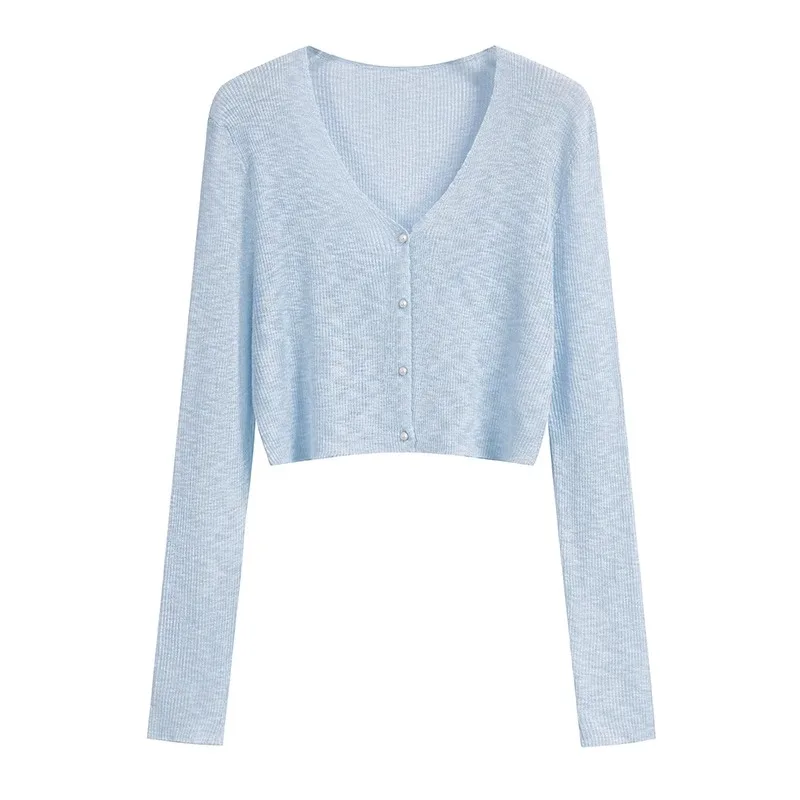 

Новый белый вязаный свитер с V-образным вырезом для женщин, кардиган с длинным рукавом, женский вязаный свитер-кардиган, топы Q3469