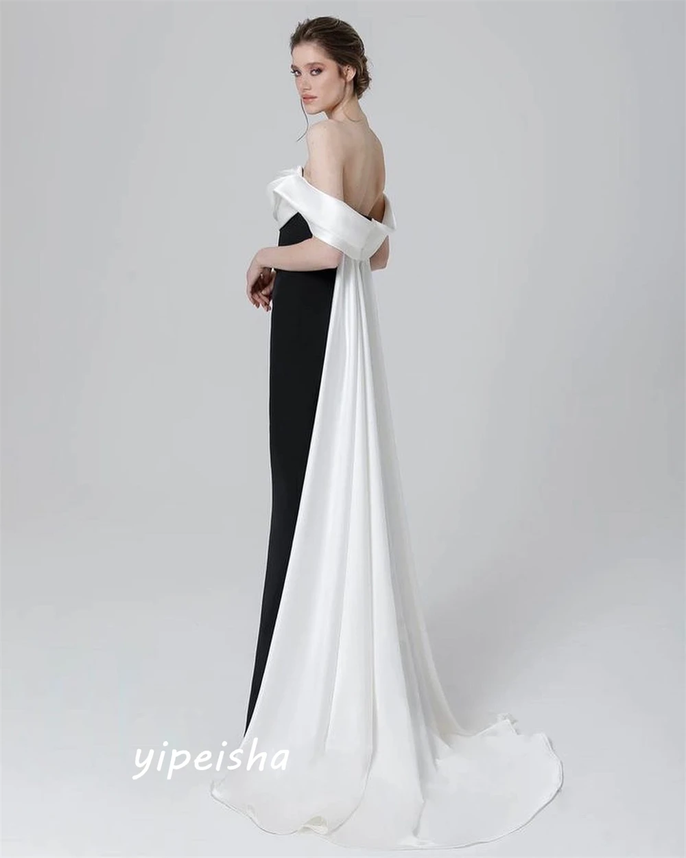 Simple Customized Off-the-shoulder Sheath Formal Ocassion Gown Draped Sweep/Brush Skirts Charmeuse Prom Dress فساتين سهره