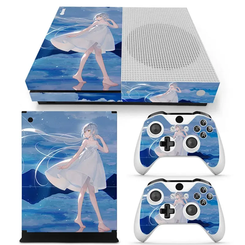 Anime meisjes Gratis drop shipping Beschermende vinylsticker voor Xbox One S-console + 2 stuks controllers Skins voor Xbox One S