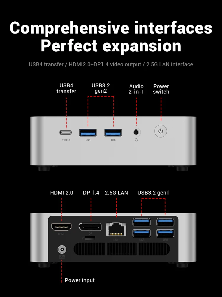 Firebat F1 P كمبيوتر صغير AMD Ryzen 7 H 255 16GB DDR5 5600MHz 512GB SSD Win11 Pro Wi-Fi 6 BT5.2 USB4.0 كمبيوتر صغير لسطح المكتب للألعاب