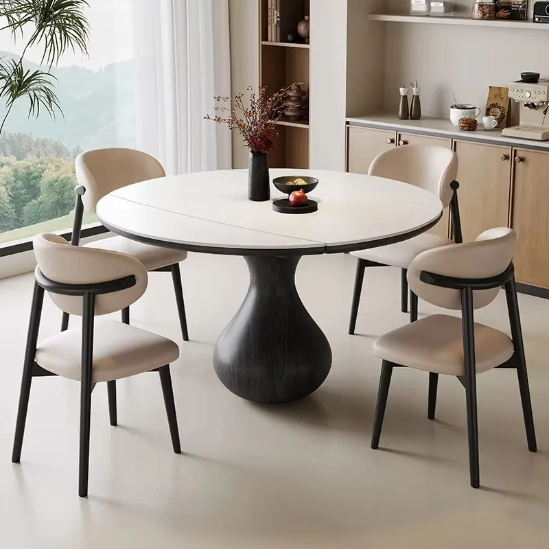 Middle Style Rock Board Dining Table And Chair 2026 New Small Household Solid Wood Dining Table With Adjustable Circular Table