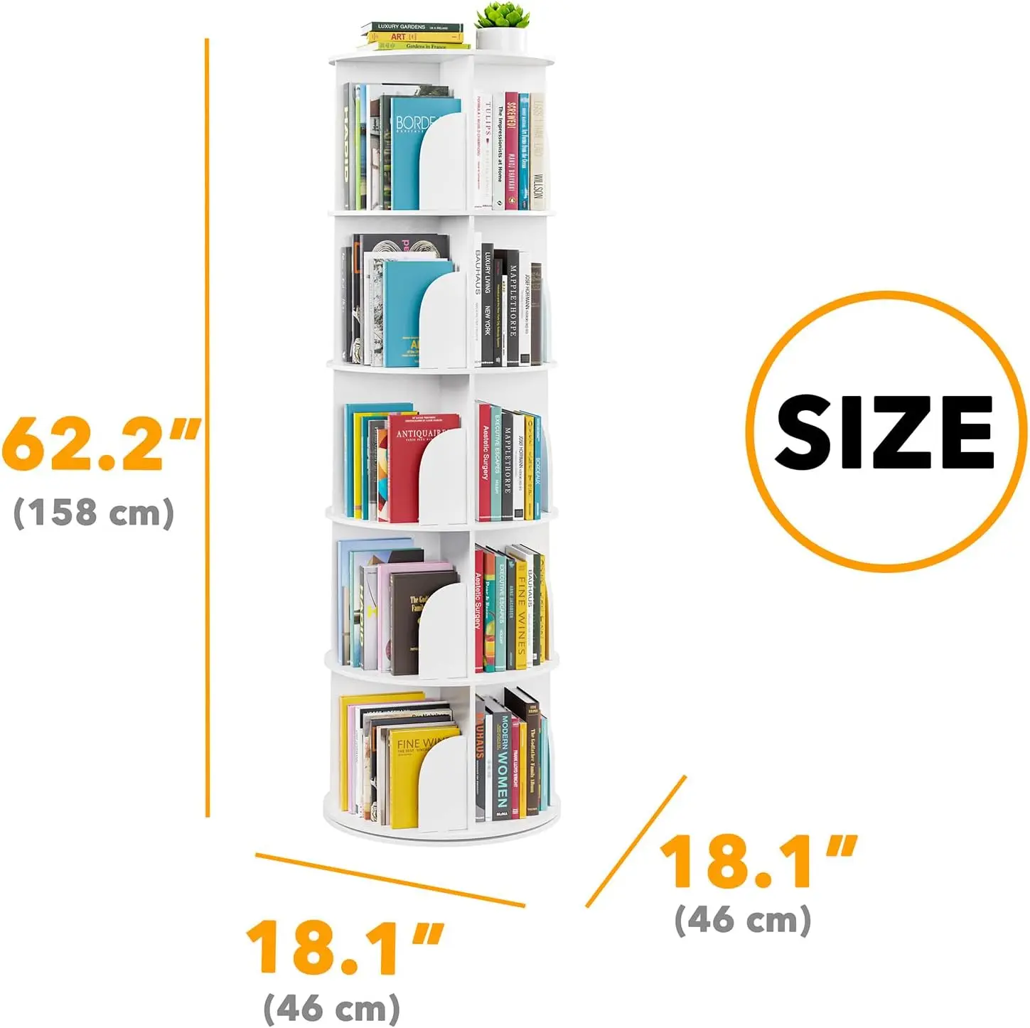 5 Tier Rotating Bookshelf Tower, Spinning Bookcase Lazy Susan, Revolving 360 Book Shelf Storage Round Carousel, Vertical Rotate