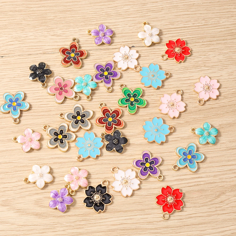 Tusember 10 Stück niedliche Emaille-Anhänger mit Sakura-Blumen für Tropfenohrringe, Armbänder, Halsketten, DIY-Schmuckherstellung – Detail 3
