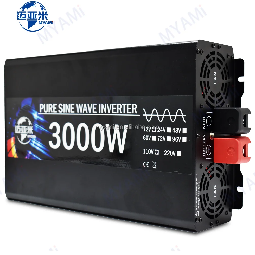 MYAMi Design Upgrade 3000W 12V 24V 48V 60V 72V 96V DC to AC hous ehold Solar Car Pure Sine Wave Power Inverter for Solar System
