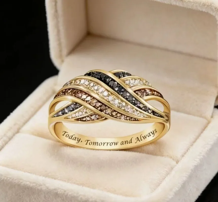 Creative Three-Color Diamond Ring, European and American Popular Women's Engagement Ring