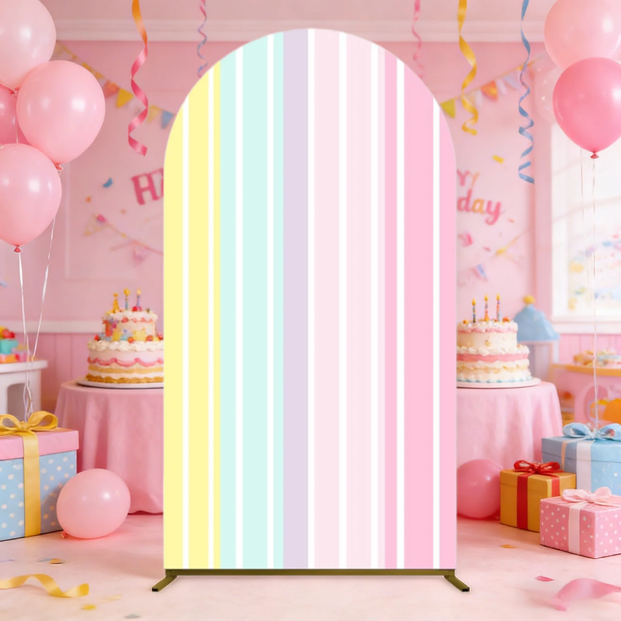 Yeele Custom Rainbow Stripes Arch Cover Backdrop Girl Birthday Party Wedding Baby Shower Cover Chiara Arch Wall Background Decor