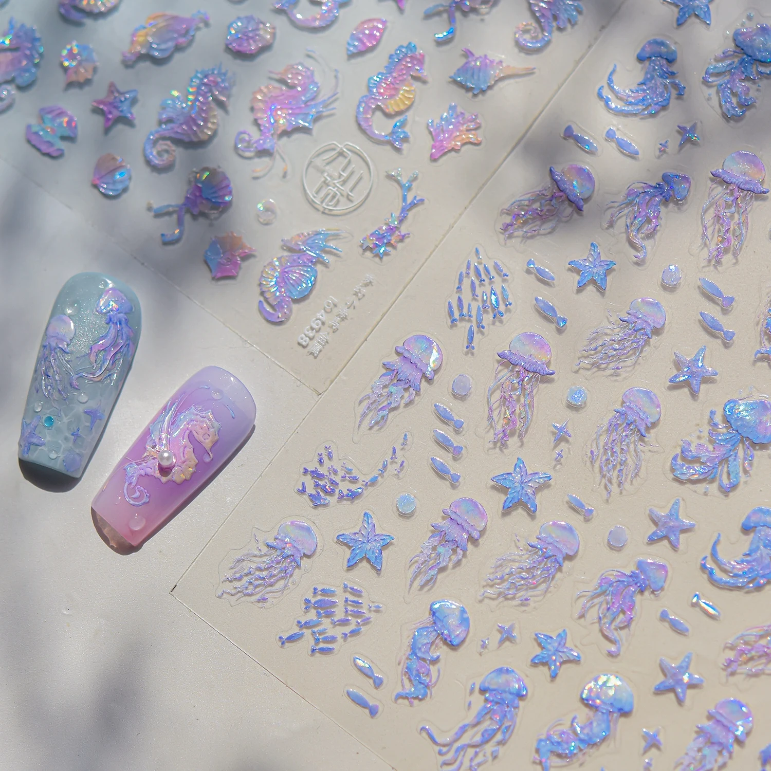 1 قطعة 5D تنقش حورية البحر الذيل مسمار الشارات بريق قذيفة مانيكير اكسسوارات ذاتية اللصق لحفلات الصيف الأحداث ملصقات #6