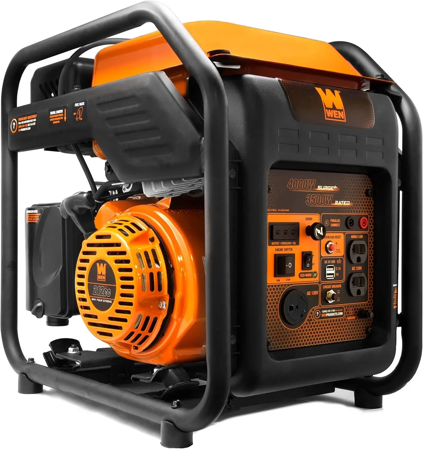 Générateur d'onduleur à cadre ouvert GN400i RV-Ready de 4000 watts, compatible CARB, noir/orange
