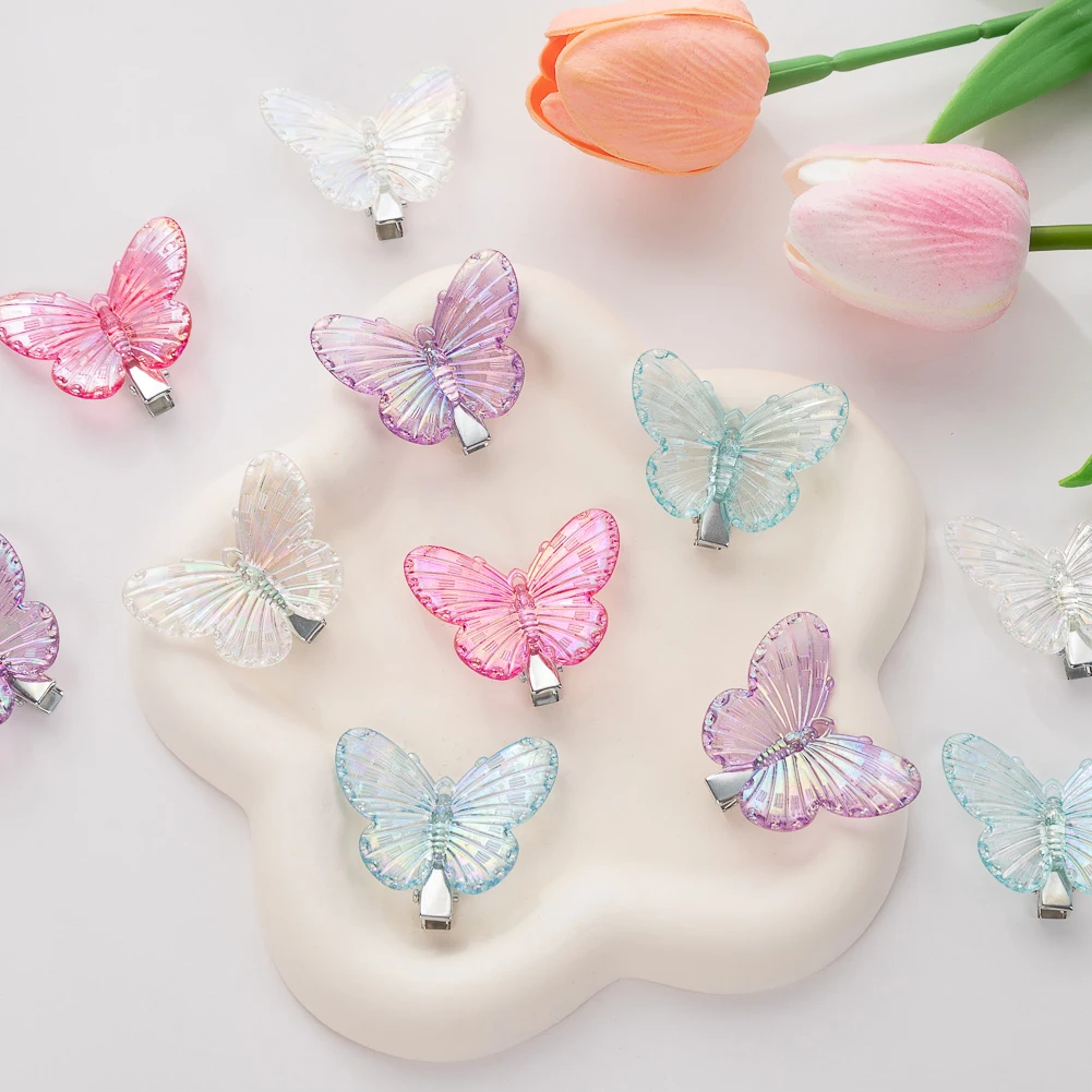 8Pcs/Lot Transparent Crystal Butterfly Baby Hair Clips Newborn Girls Braid Hairpins Mini 4cm Hairgrips Princess Bling Headwear