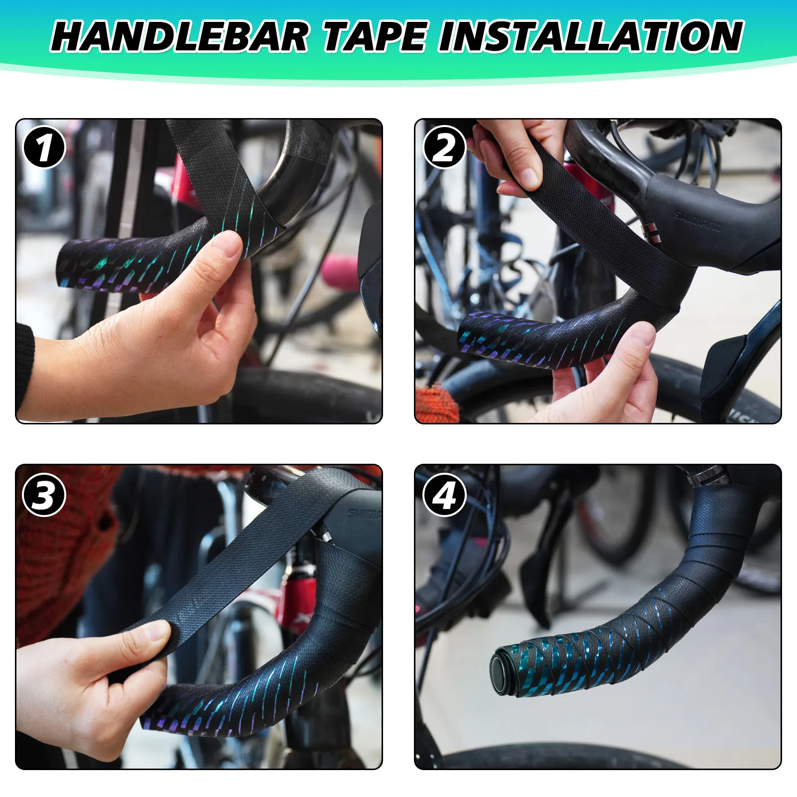 Cycling Handle Grip Wraps Belts, Non-Slip Reflective, Bar Plugs, Bicycle Handle Strap, Cycling Handlebar Tape, EVA, 2 Rolls