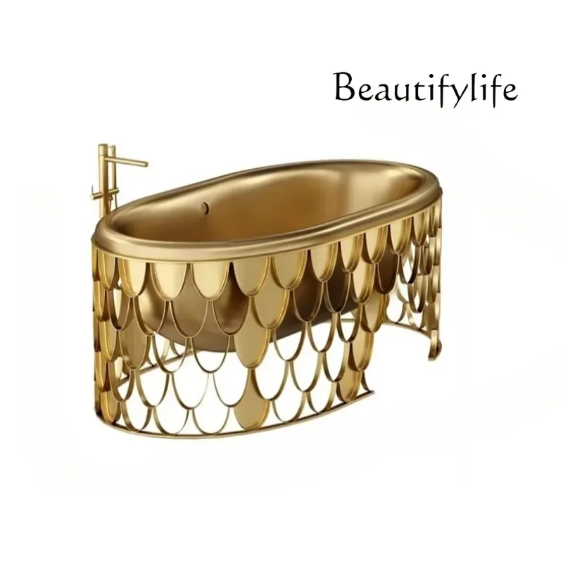 Q Light luxury stainless steel bathtub designer high-end villa bathroom household high-end bath basin