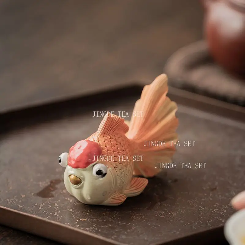 2pcs Goldfish Crab Resin Color Changing Tea Pet Cute Little Tea Play Tea Ceremony Accessories Chinese Style Desktop Trinket