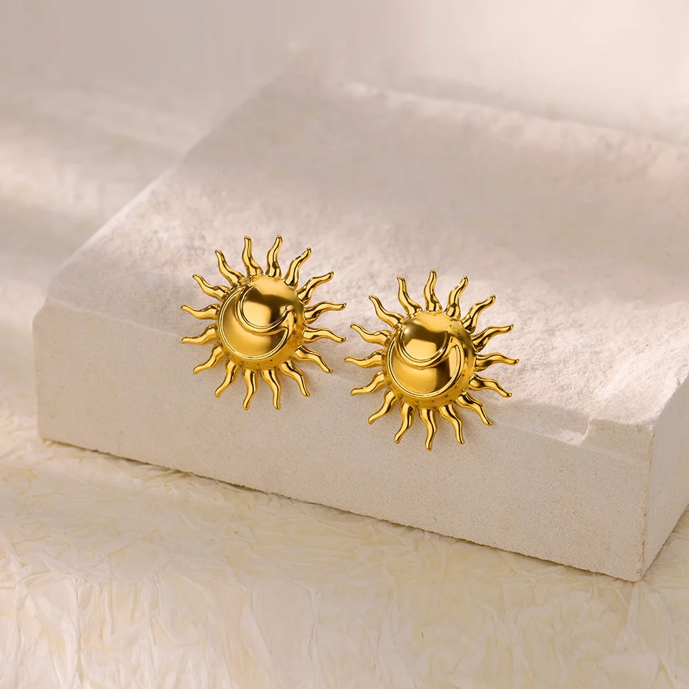 

Vintage Sun Earring for Women Stainless Steel Gold Color Wedding Aesthetic Stud Moon Earring Jewelry Accessories Christmas Gift