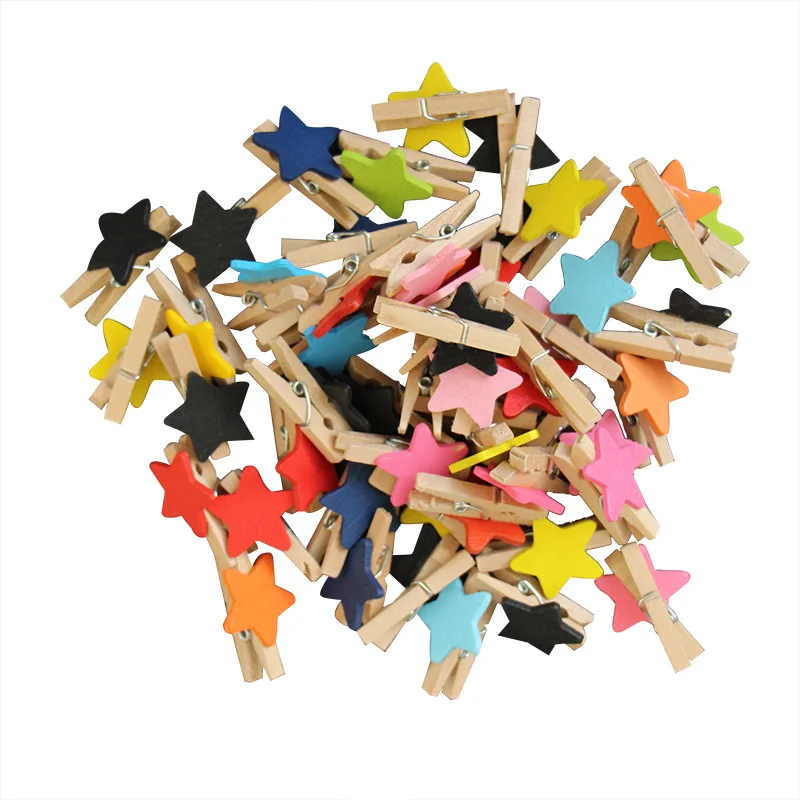 30x4mm 20pcs Wooden Color Star Photo Clips Memo Paper Peg Clothespin Stationery Christmas Wedding Party Craft DIY Home Decor