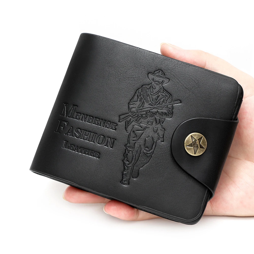 خمر هنتر براون المحفظة الفردية ركوب الخيل كاوبوي محفظة جلدية الرجال بطاقة الائتمان حقيبة موضة محفظة نسائية للعملات المعدنية السوداء