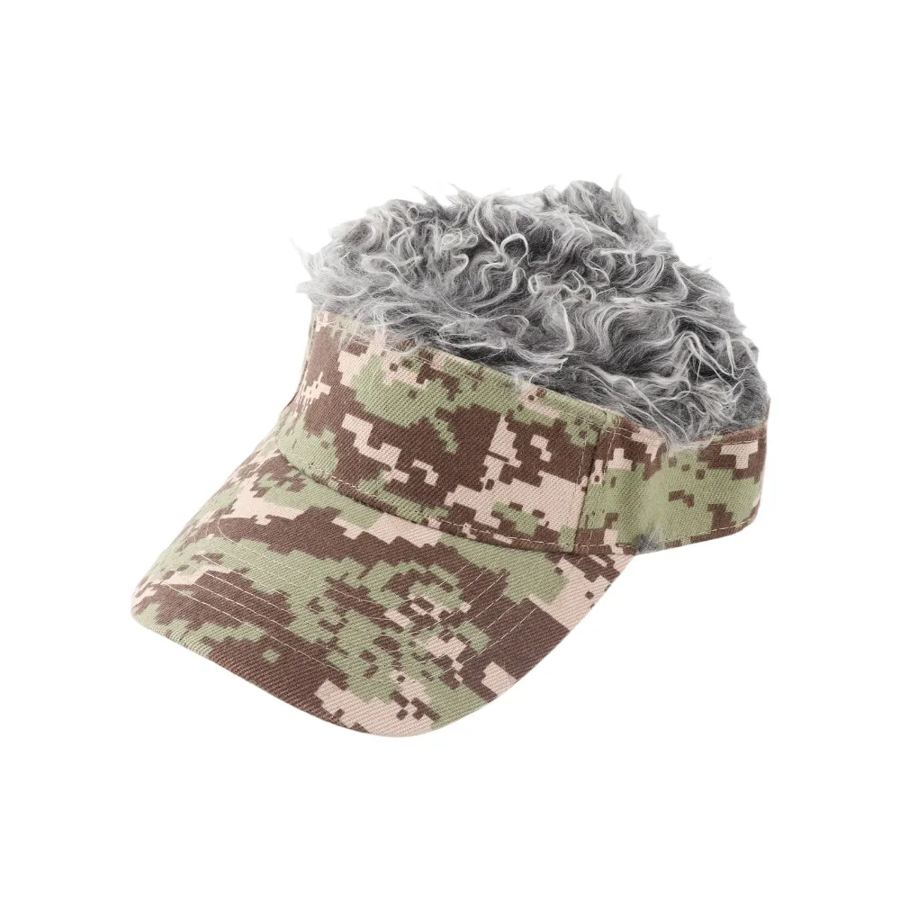 Green Digital Wig Integrated Baseball Cap Coffee Head Circumferences 560-620mm Funny Hip Hop Prank Wig Hat